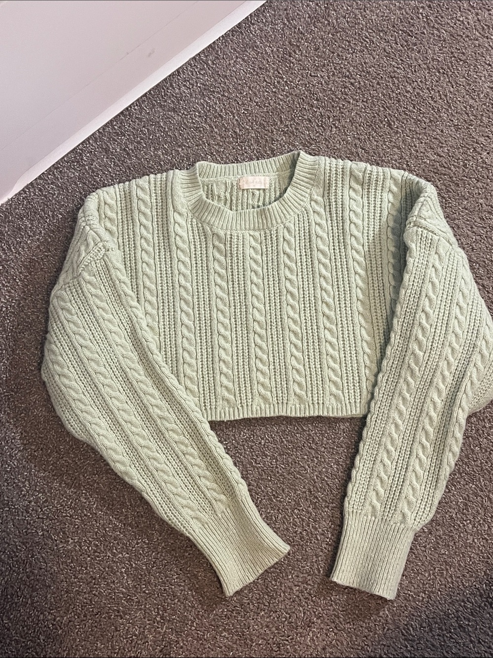 Altar'd State Cropped Cable Crew Sweater in Sage